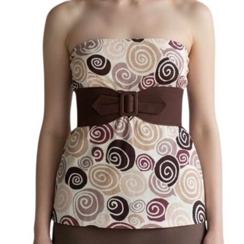 Vtg Y2K Wet Seal Top Strapless Tube Babydoll Bratz swirl MEDIUM‎ WHIMSICAL belt